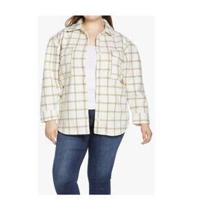 Treasure & Bond Plaid Shirt Jacket In Ivory Carson Panel Plus Size 2X $180